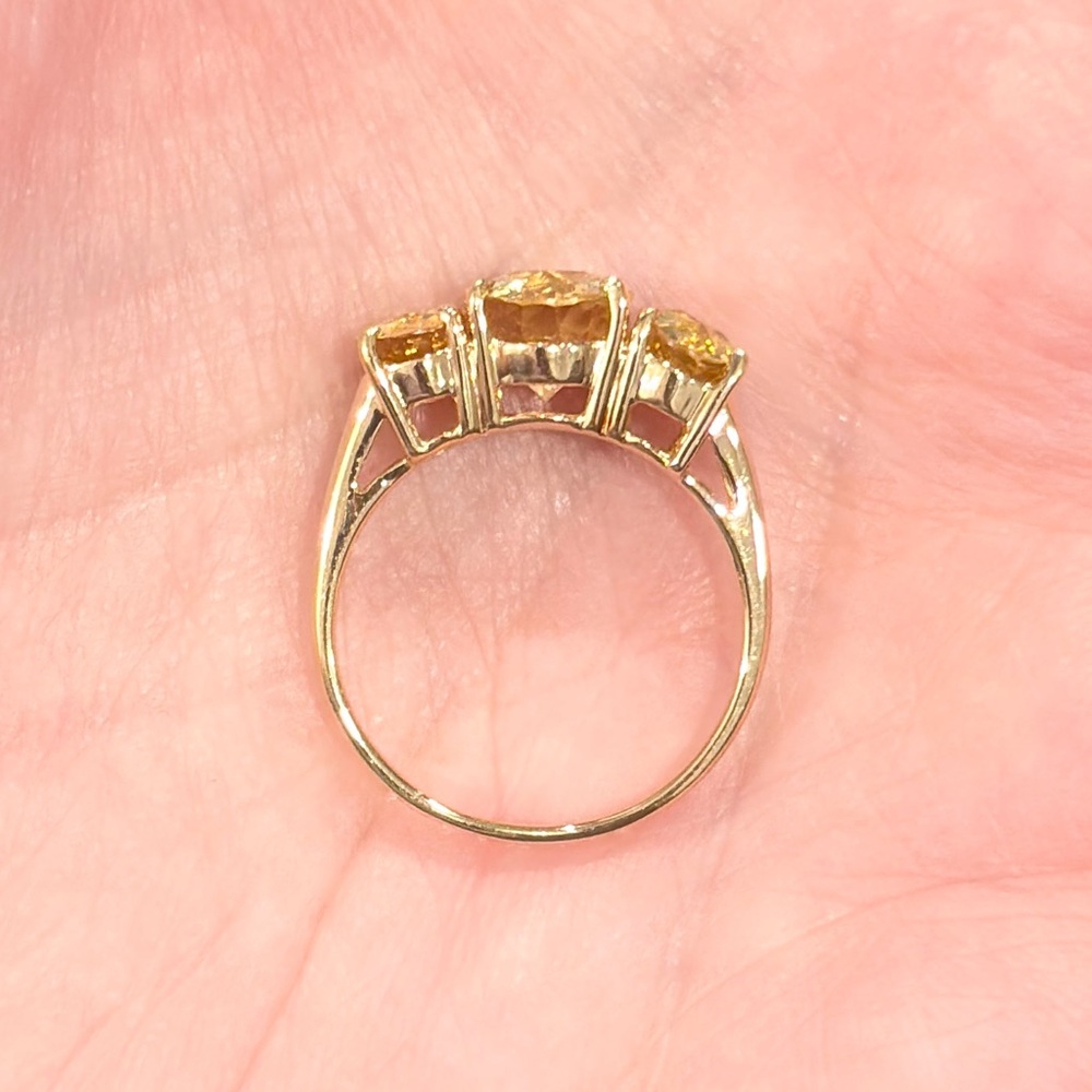14K Golden Yellow Scapolite Ring Three Stone Oval Rose Cut 6.25 Clyde Duneier - Picture 11 of 16